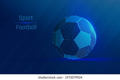 Soccer ball. world famous ball game. The low poly mesh appears as a constellation against a dark blue background with dots and stars. Football Symbol, Wireframe. Isolated vector illustration. plexus. 