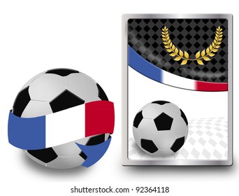 Soccer ball wrapped in ribbon with flag of France and web icon, vector illustration