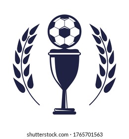 soccer balloon with trophy cup in wreath sport championship vector illustration design