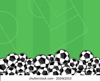 soccer balls border on green background for copy space