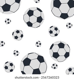 Soccer balls of different sizes on a white background. Sports equipment. Vector illustration.