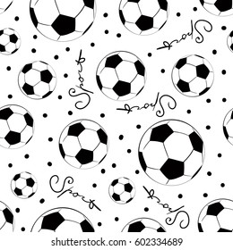 Soccer balls Doodle Seamless Pattern. Sport, Prints, Textile.