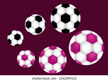 Soccer balls of football balls on maroon background