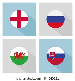 soccer balls with group B teams flags. flat design.