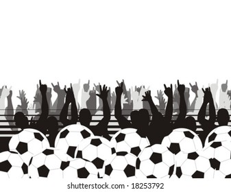 soccer balls and human silhouettes background with copyspace