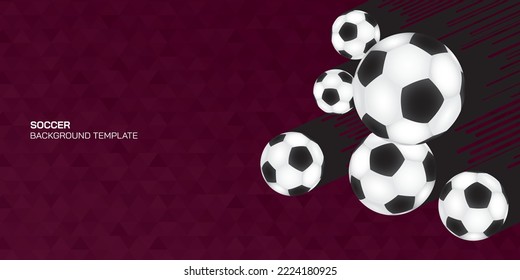 Soccer balls meteor on red background with blank space. Football tournament, soccer, sport poster concept background.