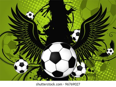 Soccer Balls on Grunge Background with Wings, element for design, vector illustration