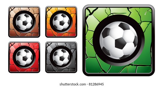 Fußballbälle auf mehrfarbigen, geknackten Web-Buttons