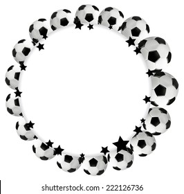Soccer balls on a white background. Abstract round frame.