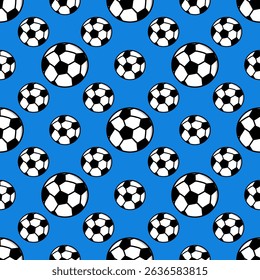 Soccer balls pattern on blue background