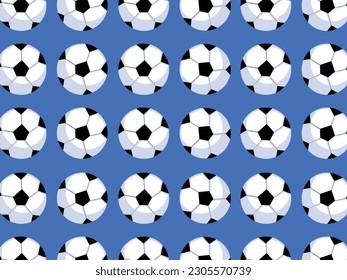 Ilustración vectorial de balones de fútbol aislada en fondo azul horizontal. Sencillo dibujo temático sobre deportes planos.