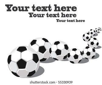 Soccer balls in a row.