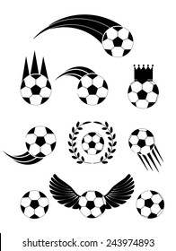 Soccer balls  set, vector illustration. Football and soccer symbols 