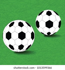 Soccer balls, two - on abstract original green background - vector illustration