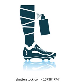 Soccer Bandaged Leg With Aerosol Anesthetic Icon. Shadow Reflection Design. Vector Illustration.