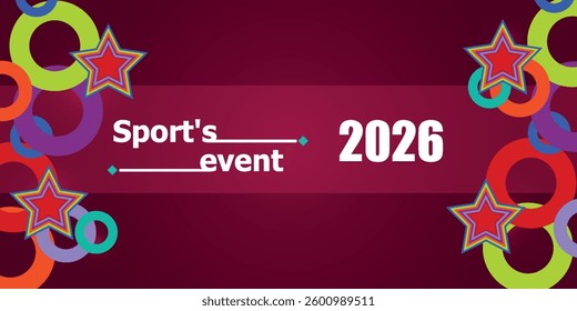 Soccer banner 26, bright colors, vector illustration. Sports competitions in USA, Canada and Mexico 2026