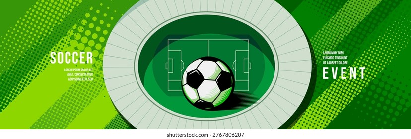 Soccer banner collection with dynamic stadium elements, ball motion and colorful design inspired by global football tournaments. Modern soccer sports background with energy