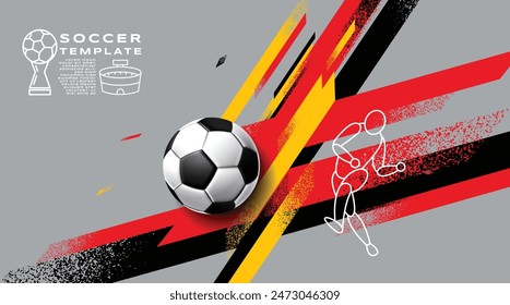 Plantilla de Anuncio de fútbol, bandera de Alemania, grunge de textura de pincel, copa de fútbol, ilustración Vector