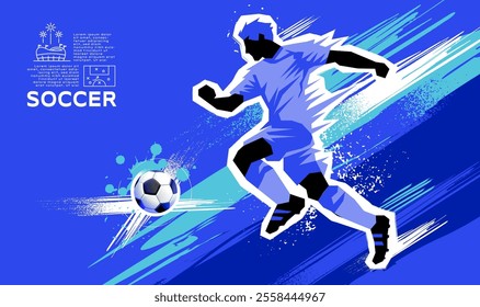 Soccer bannerTemplate , Football player, vector illustration, layout design, blue theme