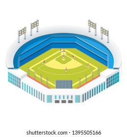 Soccer or Baseball Park or Stadium Empty Template Concept 3d Isometric View Building Architecture Construction for Sport Game. Vector illustration