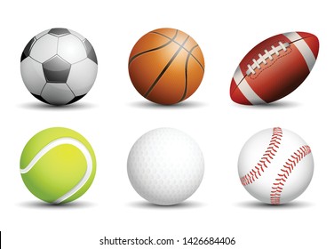 Soccer, Basketball, American football, Tennis, Golf and Baseball as healthy recreation and leisure fun activities for team and individual playing for health vector design.