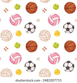 Soccer, basketball, tennis, baseball, baseball, vector pattern, isolated on white background