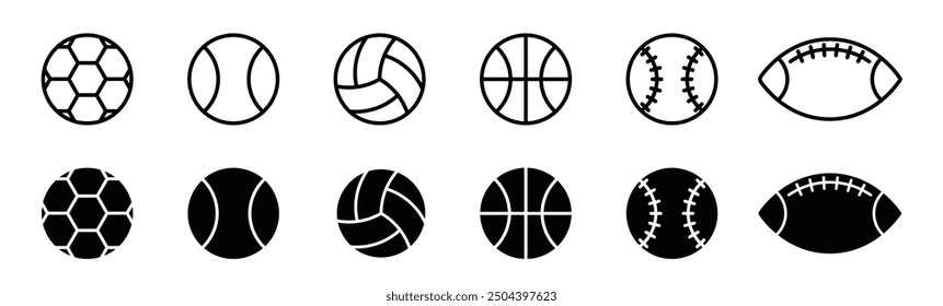 soccer, basketball, tennis, and rugby sport ball icon collection. beach volleyball game play ball icon set.