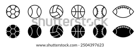 soccer, basketball, tennis, and rugby sport ball icon collection. beach volleyball game play ball icon set.