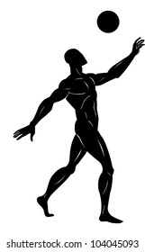 Soccer, Black Silhouette of a Man, Heading a Ball, vector illustration