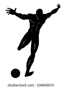 Soccer, Black Silhouette of a Man, Kicking a Ball, vector illustration