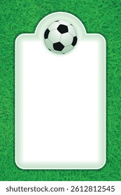 Soccer board. Green grass field. Traditional black white soccer ball with blank white score board for your text on the green grass football field, Football Field.