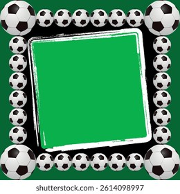 Soccer board. Green grass field. Traditional black white soccer ball with blank white score board for your text on the green grass football field, Football Field.