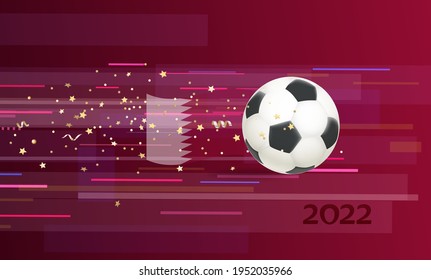 Soccer boll on abstract background and Qatar flag
