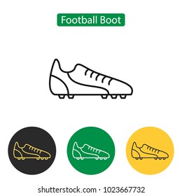 Soccer boot flat line icon on white background. Crickets boot image. Sport accessories collection for info graphics, websites and print media. Vector illustration in line style. Editable stroke.