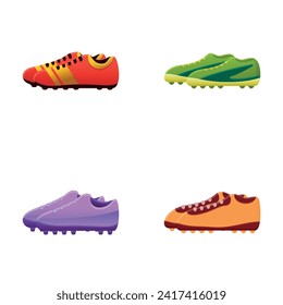 Soccer boot icons set cartoon vector. Various soccer shoe. Sport equipment