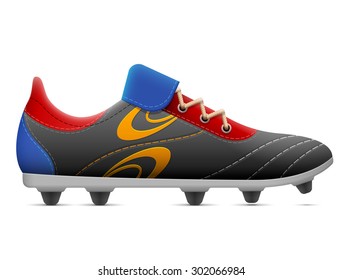 Soccer boots (cleats) for player. Part of association football uniform. Vector illustration