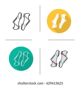 Soccer boots icon. Flat design, linear and color styles. Baseball player shoes. Isolated vector illustrations