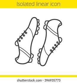 Soccer boots linear icon. Football player's footwear. Thin line illustration. Sport shoes. Contour symbol. Vector isolated outline drawing