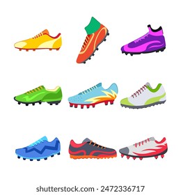 soccer boots set cartoon. sport boot, ball stadium, shoe kick soccer boots sign. isolated symbol vector illustration