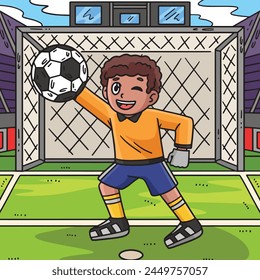 Soccer Boy Goalkeeper Colored Cartoon Illustration