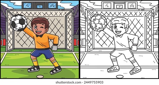 Soccer Boy Goalkeeper Coloring Page Illustration