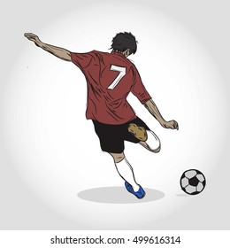 Soccer Boy Illustration. Kicking the ball. Isolated.