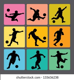 Soccer Boy Silhouettes 1. Very smooth and detail vector silhouettes. Easy to change color. Use Adobe Illustrator 8 or higher to edit or change color.