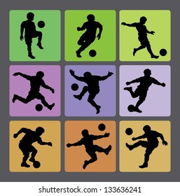 Soccer Boy Silhouettes 2. Very smooth and detail vector silhouettes. Easy to change color. Use Adobe Illustrator 8 or higher to edit or change color.