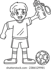 Soccer Boy with Water Bottle Isolated Coloring 