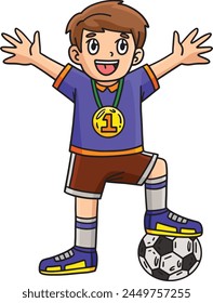 Soccer Boy Wearing a Medal Cartoon Colored Clipart