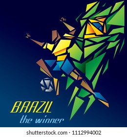 Soccer Brazil, Brazilian Polygon Football Player, Flag (Vector Art)