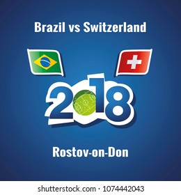 Soccer Brazil vs Switzerland flags vector blue background