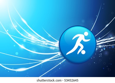 Soccer Button on Blue Abstract Light Background Original Illustration