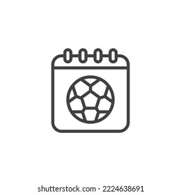 Soccer calendar line icon. linear style sign for mobile concept and web design. Calendar with football ball outline vector icon. Symbol, logo illustration. Vector graphics